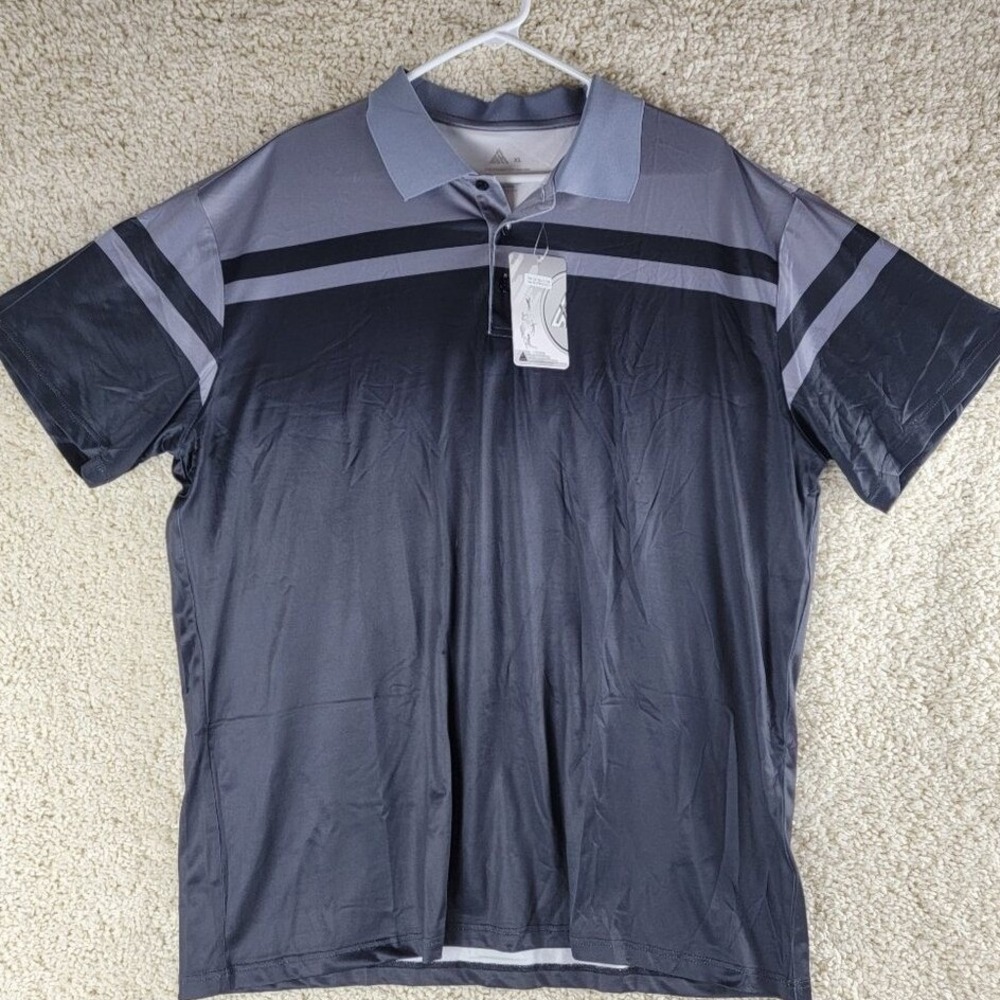 Athletic Fit Golf Polo Shirt Men's XL Grey Black Stripe Short Sleeve Performance